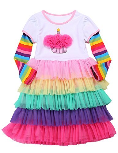 Fubin Pompomkid Vintage Print Foral High Low Flying Sleeve Girl Dress Princess Clothes