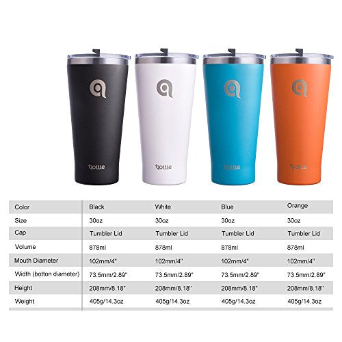 qottle 30 oz Double-Wall Vacuum Insulated Tumbler - Coffee Travel Cup with Lid-Black