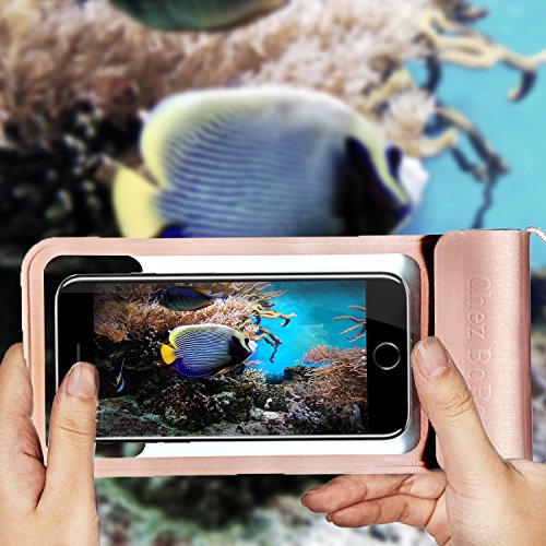 Chez BoBos Universal Waterproof Cellphone Cases PVC Waterproof Phone Pouch Dry Bag IPX8 For Devices Up to 6" iPhone, Samsung, Google Pixel, HTC, LG, Huawei Pink