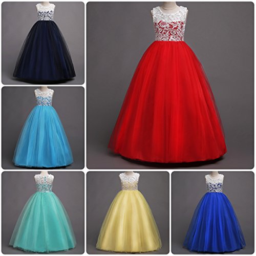 Little Big Girls’ Tulle Dresses 7-16T Flower Lace Pageant Party Wedding Bridesmaid Floor Length Dance Evening Gowns