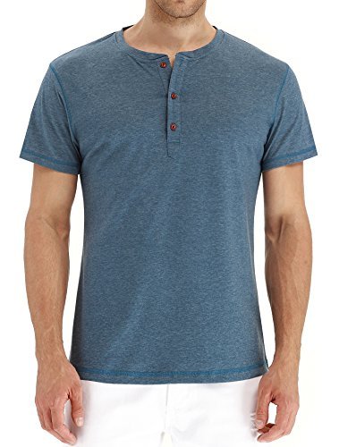 PEGENO Men's Casual Slim Fit Short Sleeve Henley T-shirts Cotton Shirts VG-Blue-US XL