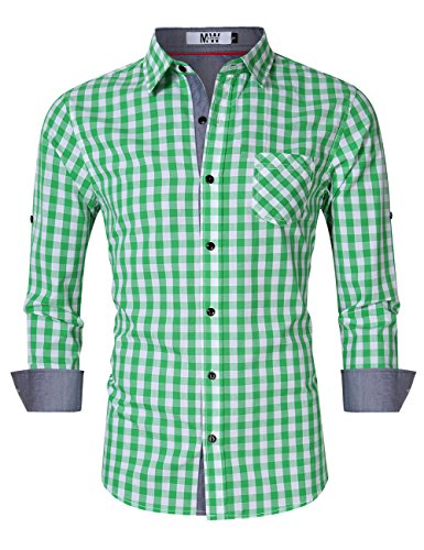 MrWonder Men's Casual Fit Button Down Long Sleeve Plaid Dress Shirts