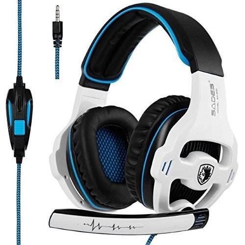 SADES SA810 Newest Version New Xbox One, PS4 Gaming Headset with 3.5mm wired Over-ear Noise Isolating Microphone Volume Control for Mac/PC/Laptop/PS4/Xbox one (Black&White)