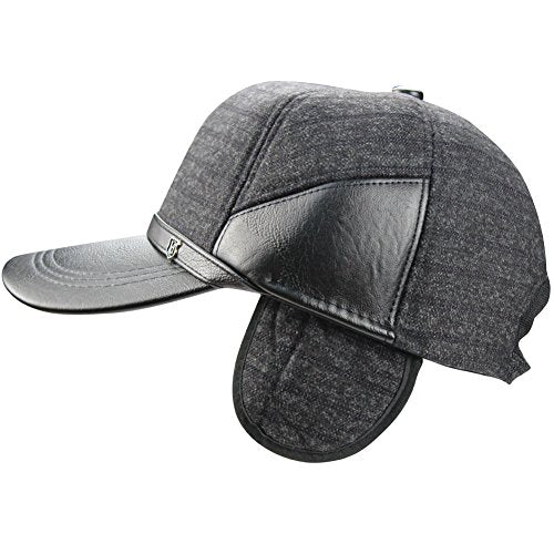 eYourlife2012 Men's Fall Winter Warm Woolen Peaked Baseball Cap Hat With Earmuffs Ear Flap - Black -