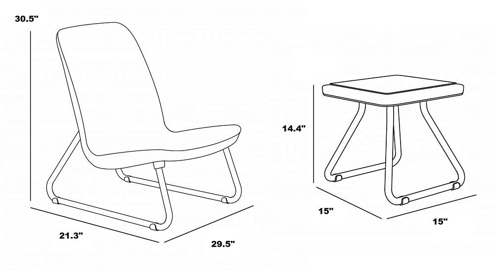 Keter Rio 3 Pc All Weather Outdoor Patio Garden Conversation Chair & Table Set Furniture, Grey