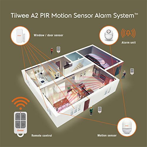 tiiwee A2 PIR Motion Sensor Anti-Burglar Alarm System with Remote Control - 125 dB Siren - Expandable - Home Security