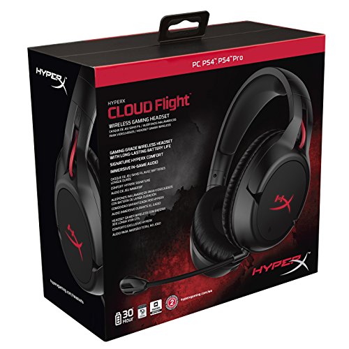 HyperX Cloud Flight Wireless Gaming Headset - 30 Hour Battery Life - Immersive In Game Audio - Intuitive Audio and Mic Controls - LED Lighting Effects - Works with PC/PS4 (HX-HSCF-BK/AM)