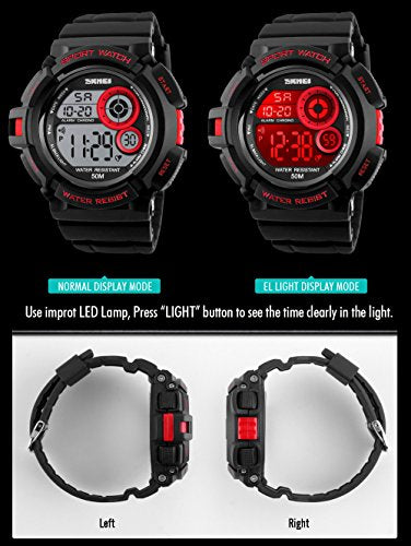 Mens Multi Function Digital Alarm Stopwatch LED Backlight Quartz Watches 50M Waterproof Electronic Sports Watch Orange