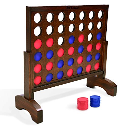 GoSports Giant Dark Wood Stain 4 in a Row Game - 2 Foot Width - Huge 4 Connect Family Fun with Coins, Case and Rules