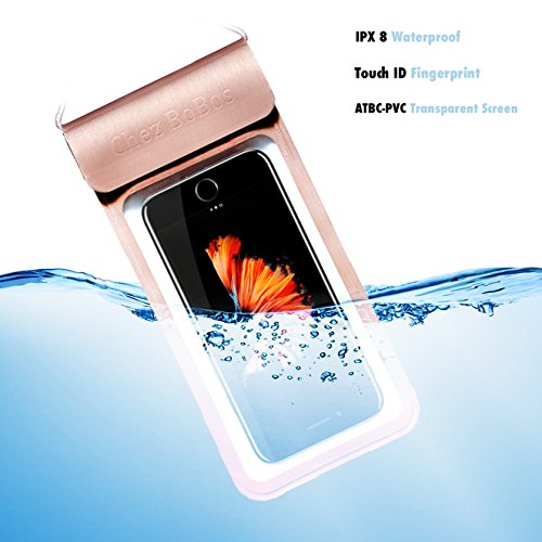 Chez BoBos Universal Waterproof Cellphone Cases PVC Waterproof Phone Pouch Dry Bag IPX8 For Devices Up to 6" iPhone, Samsung, Google Pixel, HTC, LG, Huawei Pink