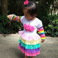 Fubin Pompomkid Vintage Print Foral High Low Flying Sleeve Girl Dress Princess Clothes