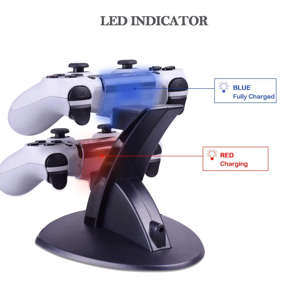 PS4 Controller Charger, Dual USB Fast Charging Dock Station Stand Holder with LED Indicator for Sony PlayStation 4/PS4/PS4 Pro/PS4 Slim Controller