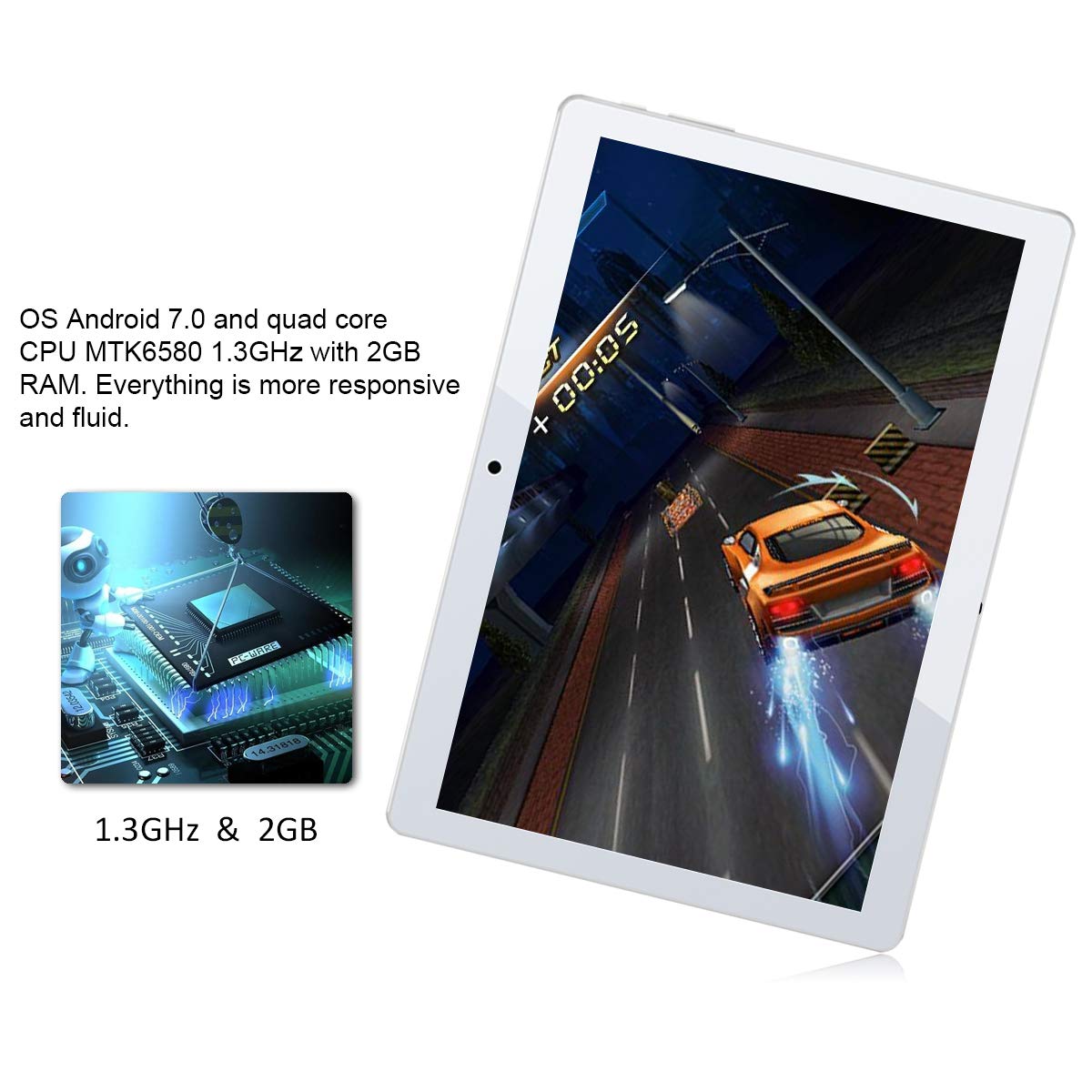 Qimaoo Tablette Tactile 10.1 Pouces Android 7.0,Tablette PC à Double Caméra et Double Slot de SIM Carte,1280x800 HD IPS Écran d'Affichage Quad Core,Supporte WiFi,GPS,Bluetooth 4.0(2GB RAM+32GB ROM)