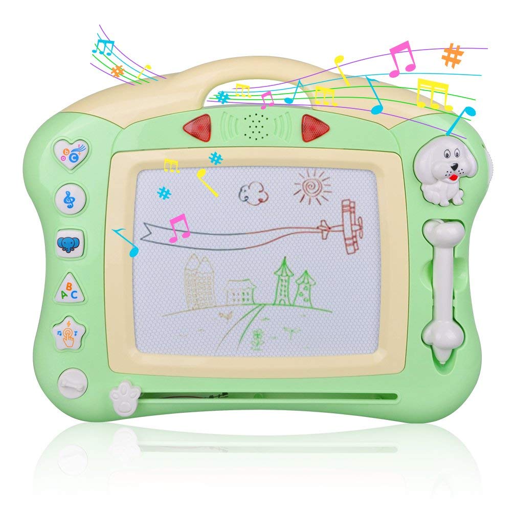 Meland Magnetic Drawing Board - Magna Drawing Doodle Board for Kids Toddlers with Light and Music (Green)