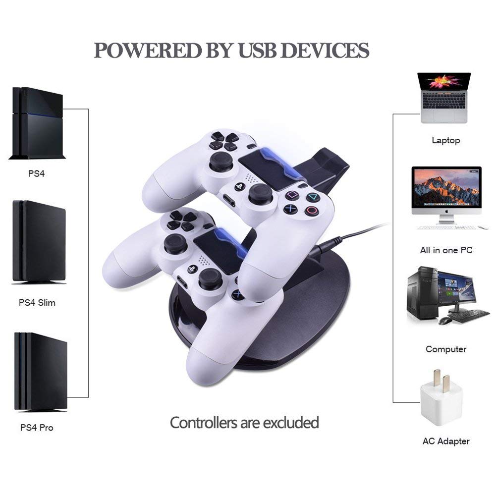 PS4 Controller Charger, Dual USB Fast Charging Dock Station Stand Holder with LED Indicator for Sony PlayStation 4/PS4/PS4 Pro/PS4 Slim Controller