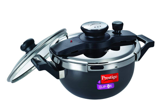 Prestige Clip On Hard Anodized Aluminum Kadai Pressure Cooker Set, 3.5 Litres, 2-Pieces, Charcoal Black