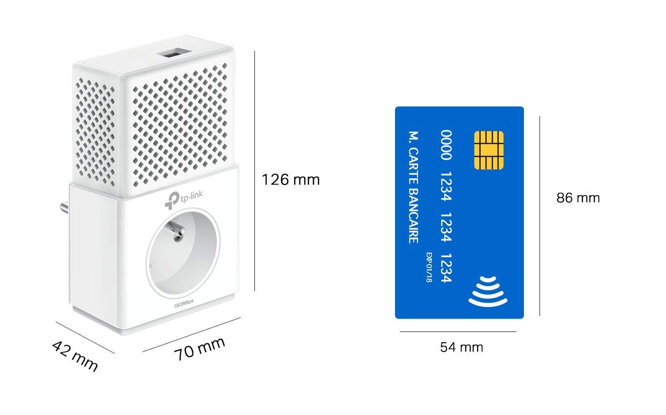 TP-Link CPL 1000 Mbps avec 1 Port Ethernet Gigabit et Prise Intégrée, Kit de 2 - Solution idéale pour profiter du service Multi-TV à la maison (TL-PA7010P KIT(FR))