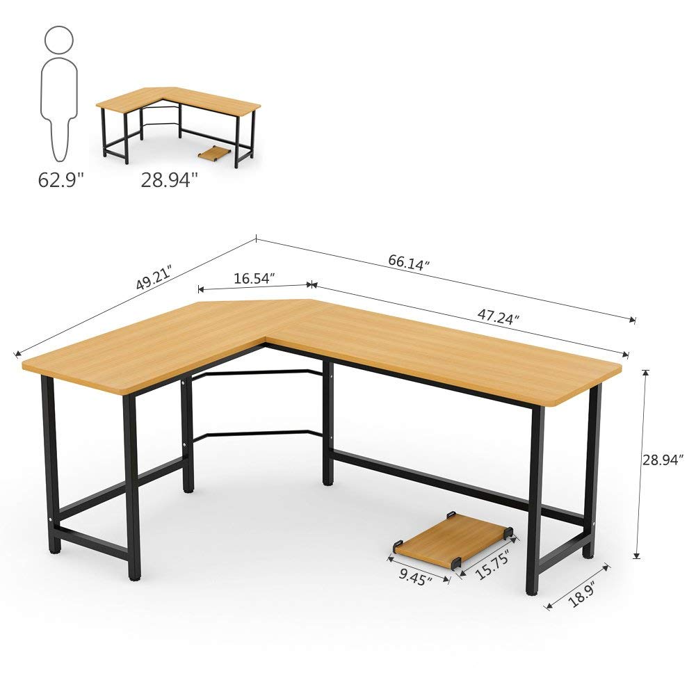 Tribesigns Modern L-Shaped Desk Corner Computer Desk PC Latop Study Table Workstation Home Office Wood & Metal (Teak)