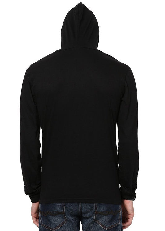 STYLE SHELL Men's Hooded Full Sleeve Cotton T-Shirt (X-Large, Black)