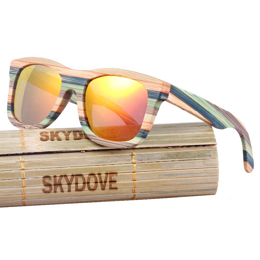 SKYDOVE Bamboo Wooden Rainbow Sunglasses for Women