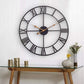60cm Large Home Decor Wall Clock for Living Room Non Ticking Iron Art Clocks Roman Numeral,Retro Distressed Metal,Oversized (60cm, Black)