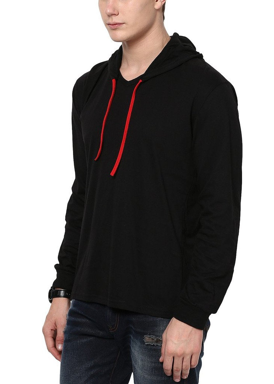 STYLE SHELL Men's Hooded Full Sleeve Cotton T-Shirt (X-Large, Black)