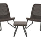 Keter Rio 3 Pc All Weather Outdoor Patio Garden Conversation Chair & Table Set Furniture, Grey