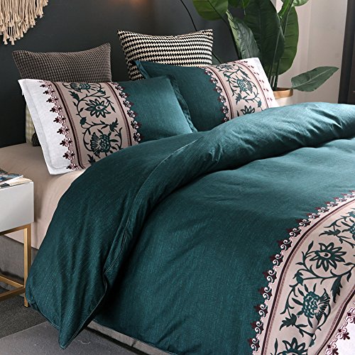 Linen_specialist Floral Duvet Cover Set Olive Green Duvet Cover Set Floral Bedding Light Set Grey Bedding Set Queen(90"X90") 1 Duvet Cover 2 Pillowcases