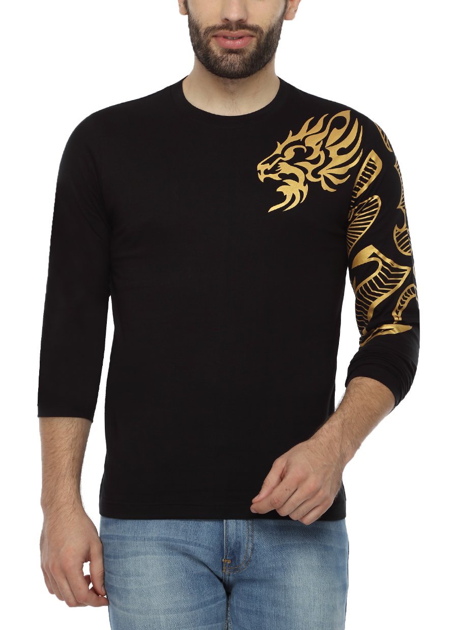 pepperClub Men's Cotton Round Neck Full Sleeve Printed Tshirt - Dragon