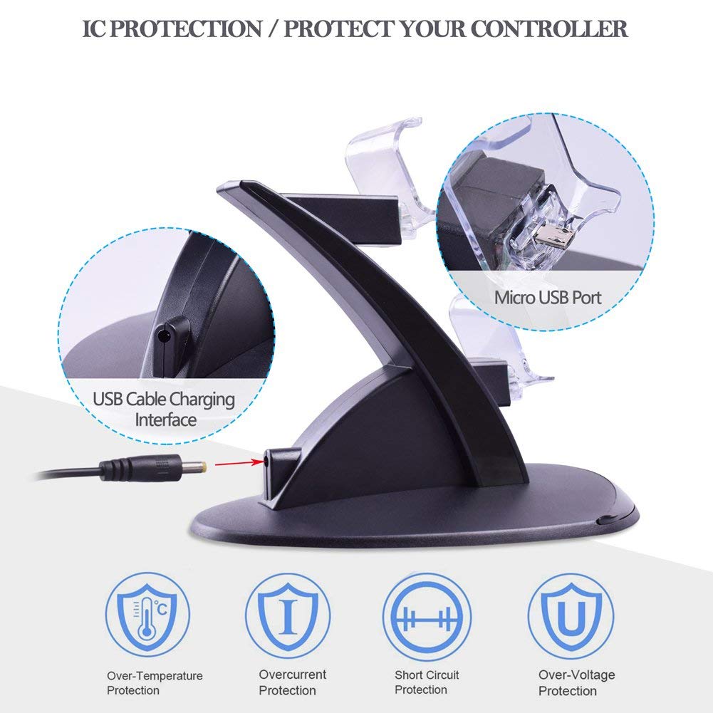 PS4 Controller Charger, Dual USB Fast Charging Dock Station Stand Holder with LED Indicator for Sony PlayStation 4/PS4/PS4 Pro/PS4 Slim Controller