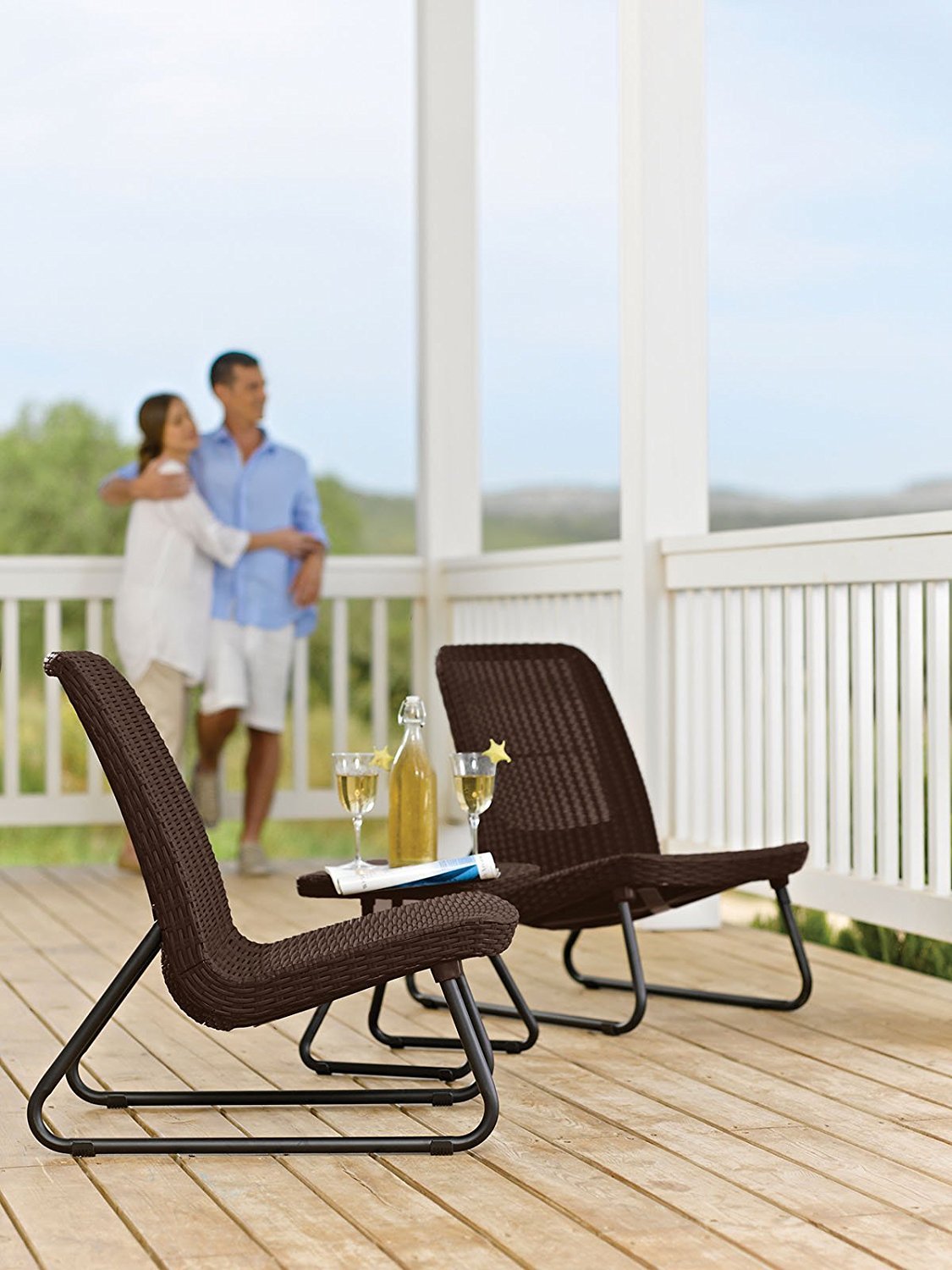 Keter Rio 3 Pc All Weather Outdoor Patio Garden Conversation Chair & Table Set Furniture, Grey