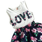 Jastore Girls Letter Love Flower Clothing Sets Top+Short Skirt Kids Clothes (3-4T)