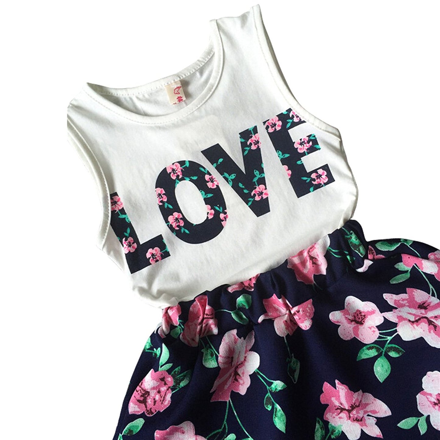 Jastore Girls Letter Love Flower Clothing Sets Top+Short Skirt Kids Clothes (3-4T)