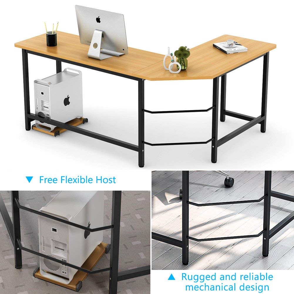 Tribesigns Modern L-Shaped Desk Corner Computer Desk PC Latop Study Table Workstation Home Office Wood & Metal (Teak)