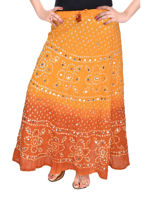 Soundarya Women's Cotton Long Skirt(RS3027, 38, Yellow and Brown)