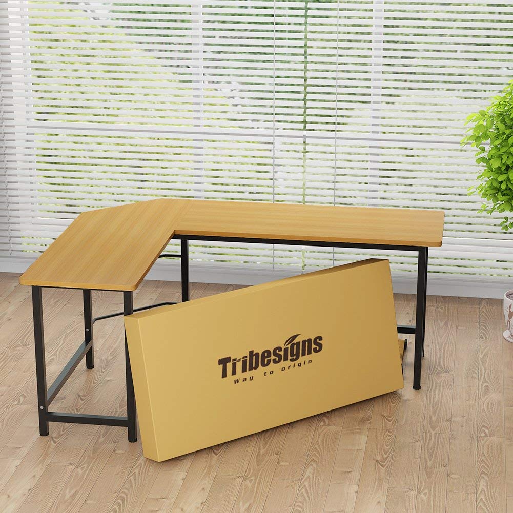 Tribesigns Modern L-Shaped Desk Corner Computer Desk PC Latop Study Table Workstation Home Office Wood & Metal (Teak)