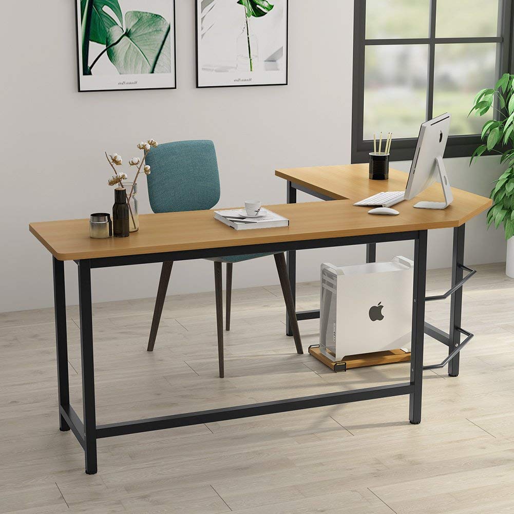 Tribesigns Modern L-Shaped Desk Corner Computer Desk PC Latop Study Table Workstation Home Office Wood & Metal (Teak)