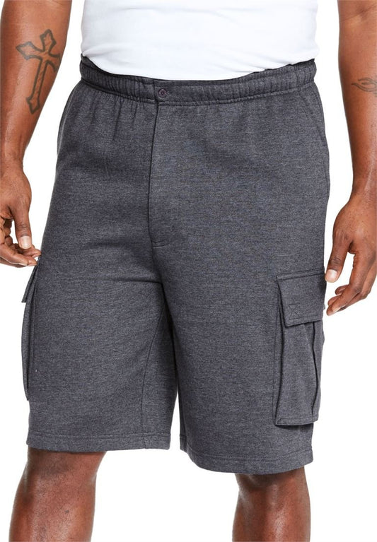 KingSize Men's Big & Tall Fleece Cargo Shorts, Heather Charcoal Tall-5Xl