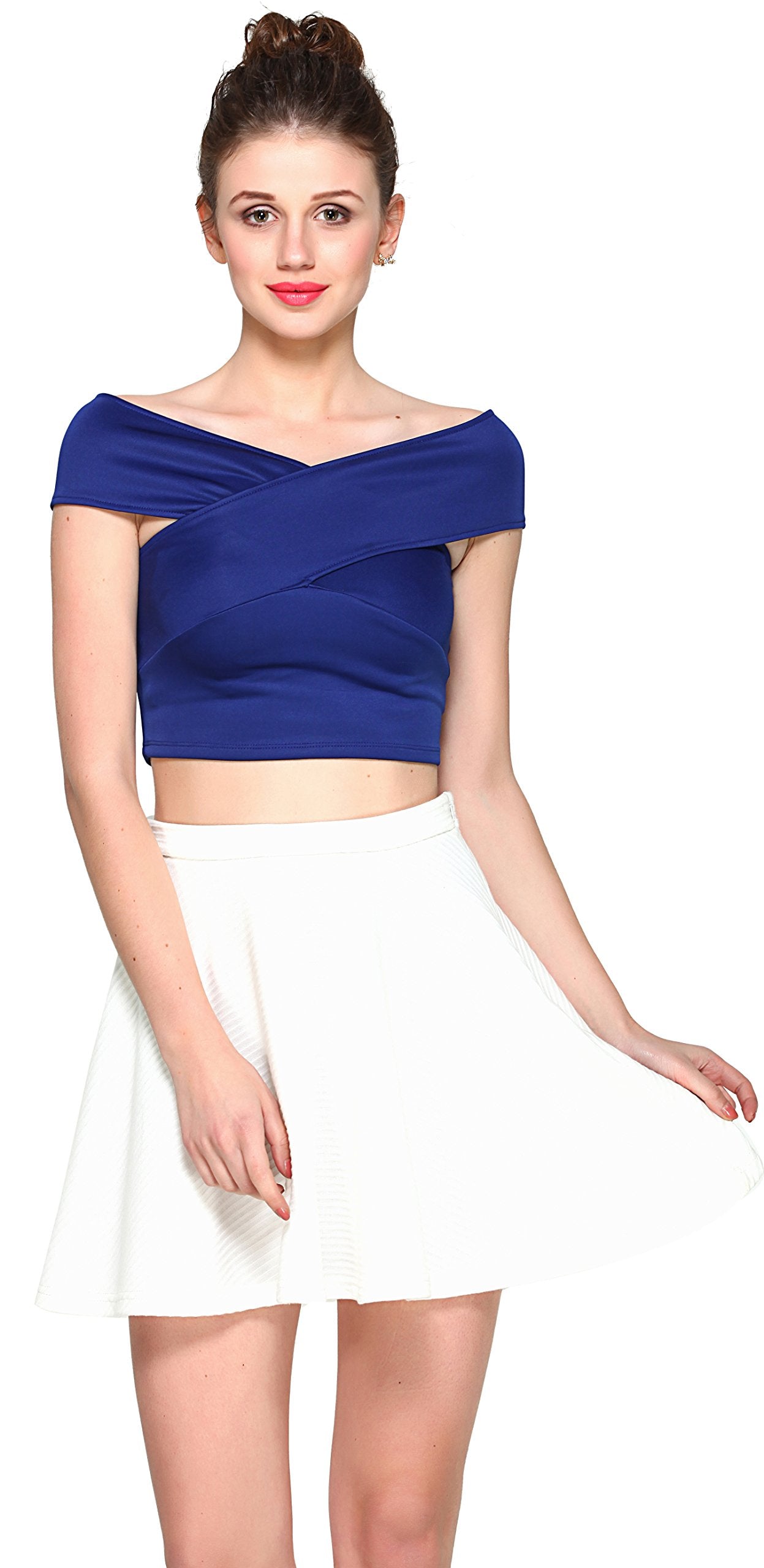 VeniVidiVici Blue Bandage Bardot Crop Top