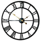 60cm Large Home Decor Wall Clock for Living Room Non Ticking Iron Art Clocks Roman Numeral,Retro Distressed Metal,Oversized (60cm, Black)