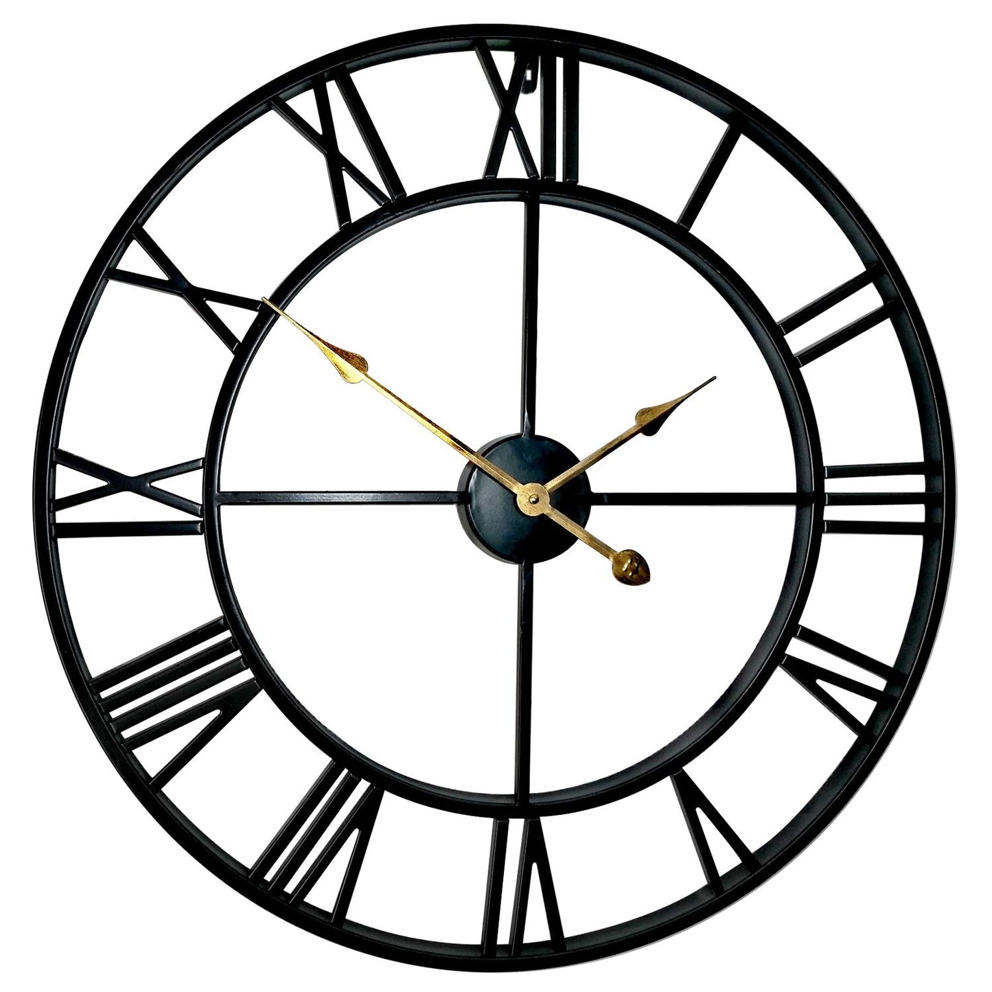 60cm Large Home Decor Wall Clock for Living Room Non Ticking Iron Art Clocks Roman Numeral,Retro Distressed Metal,Oversized (60cm, Black)
