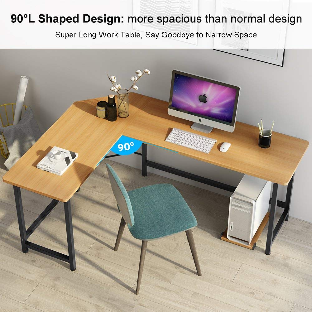 Tribesigns Modern L-Shaped Desk Corner Computer Desk PC Latop Study Table Workstation Home Office Wood & Metal (Teak)