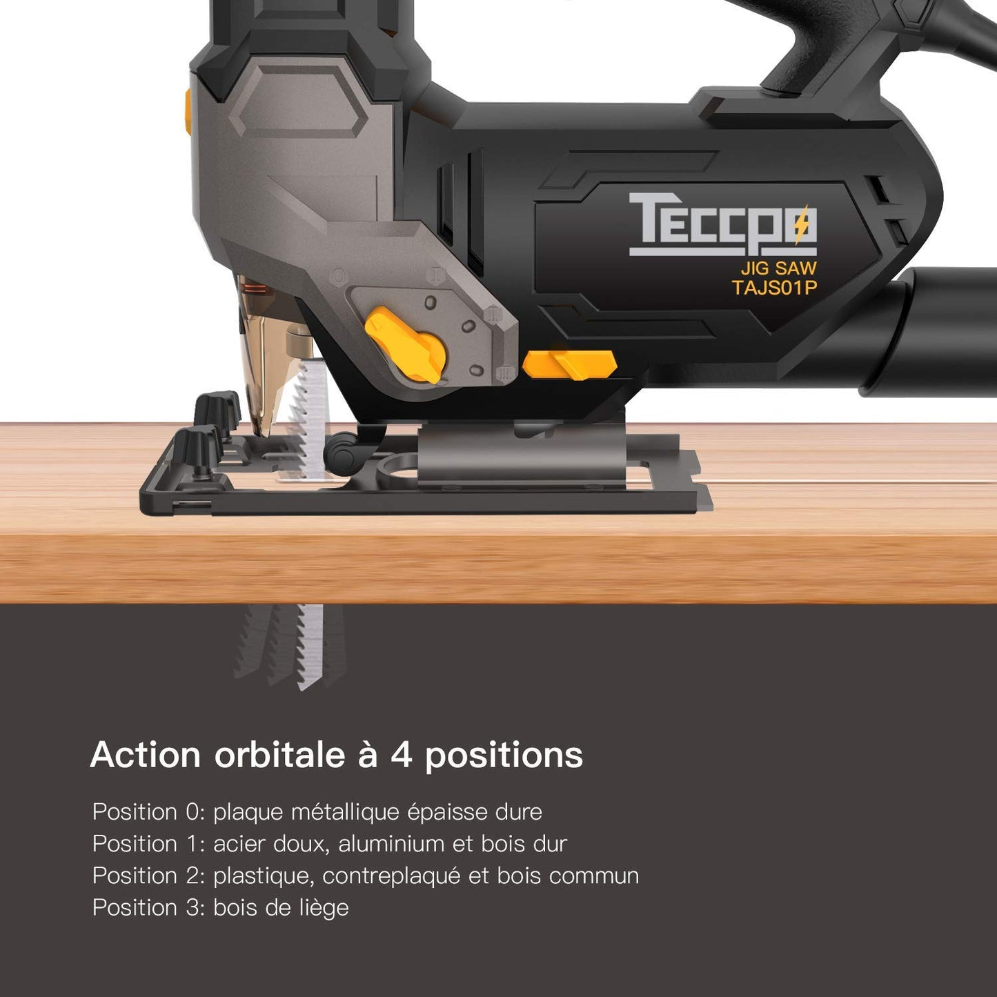 Scies Sauteuses, TECCPO Professional 800W Scie Sauteuse électrique, Hauteur de Course 22mm, 3000SPM, Angle Max 45°, 6 Vitesses, avec Guide Laser - TAJS01P