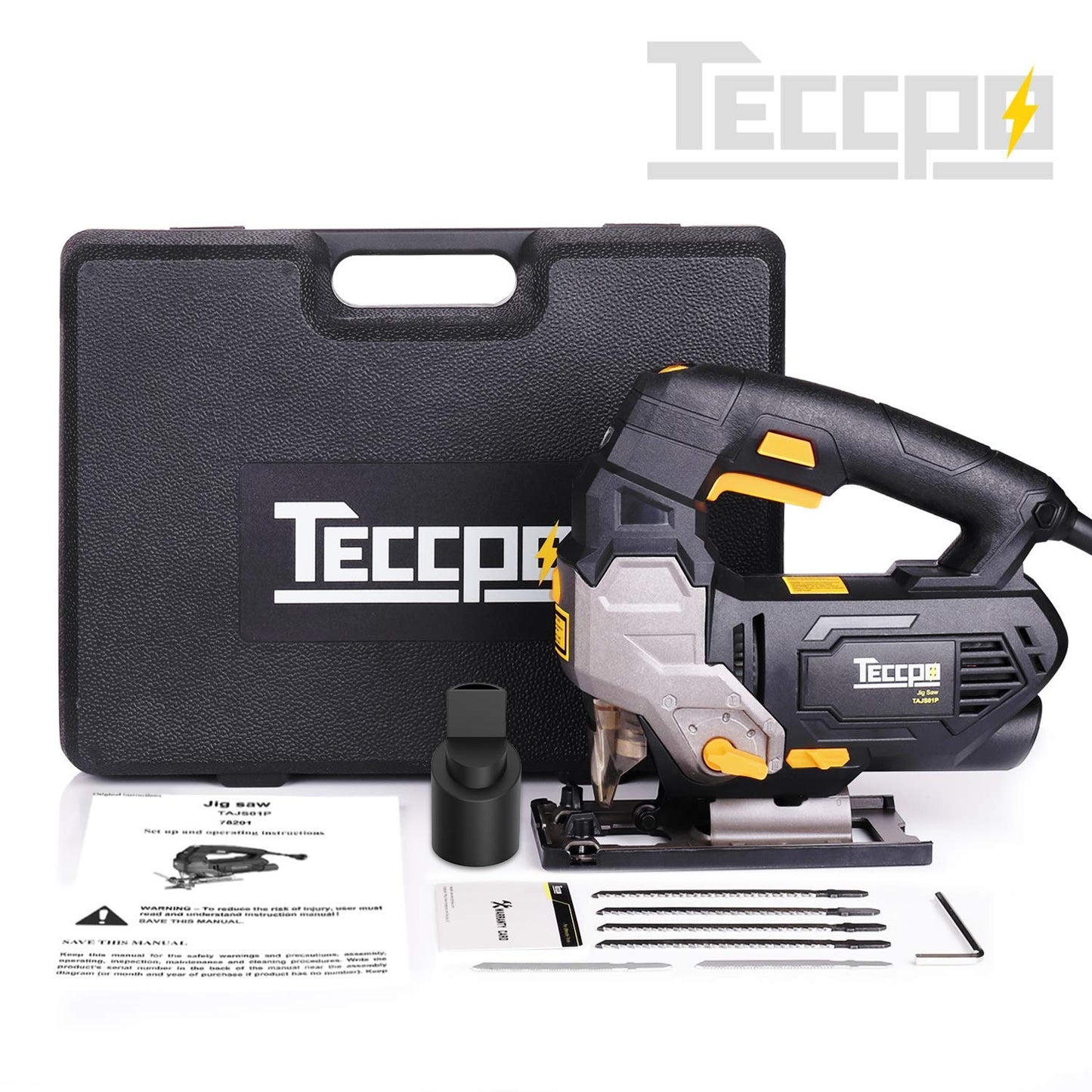 Scies Sauteuses, TECCPO Professional 800W Scie Sauteuse électrique, Hauteur de Course 22mm, 3000SPM, Angle Max 45°, 6 Vitesses, avec Guide Laser - TAJS01P