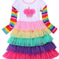 Fubin Pompomkid Vintage Print Foral High Low Flying Sleeve Girl Dress Princess Clothes