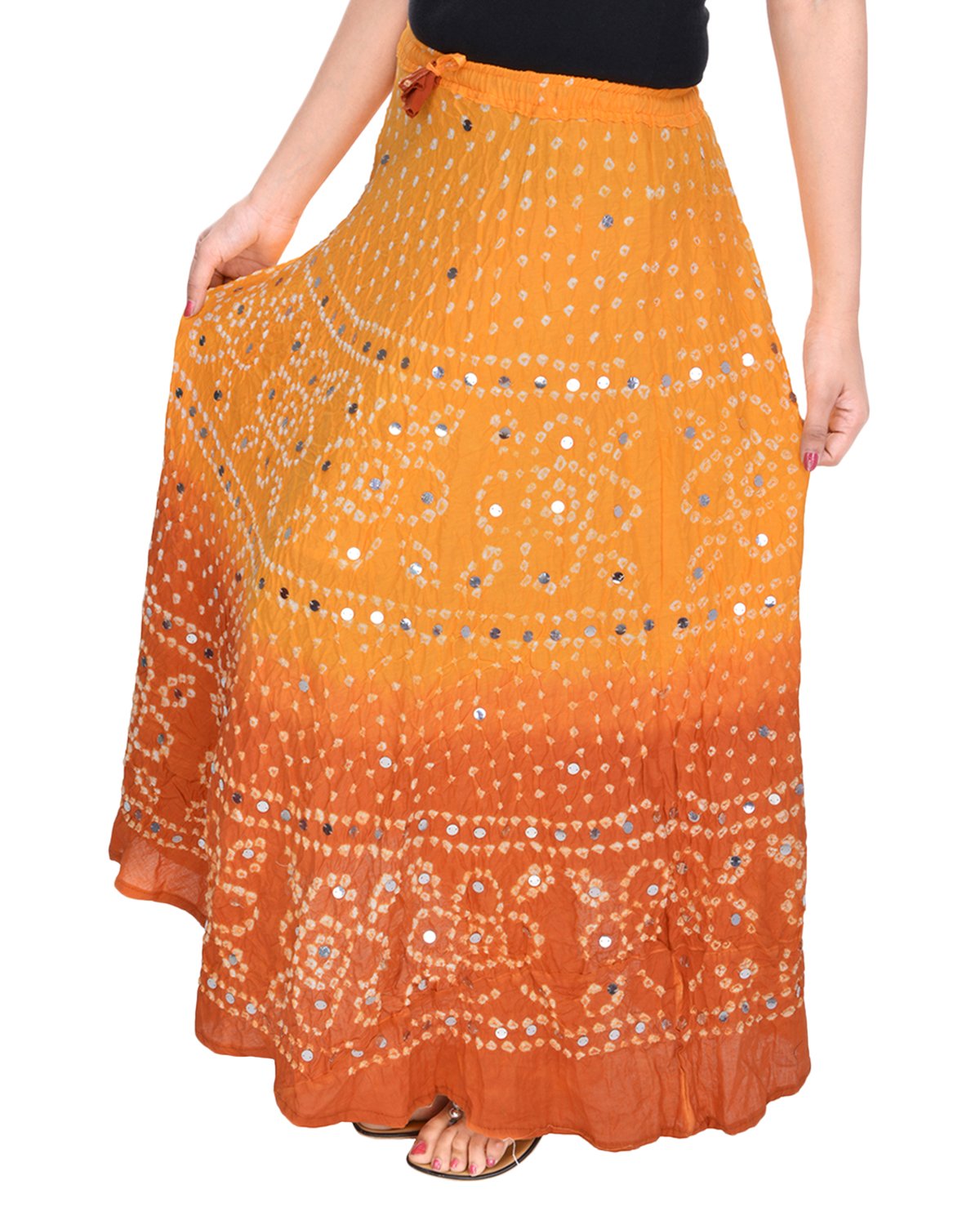 Soundarya Women's Cotton Long Skirt(RS3027, 38, Yellow and Brown)