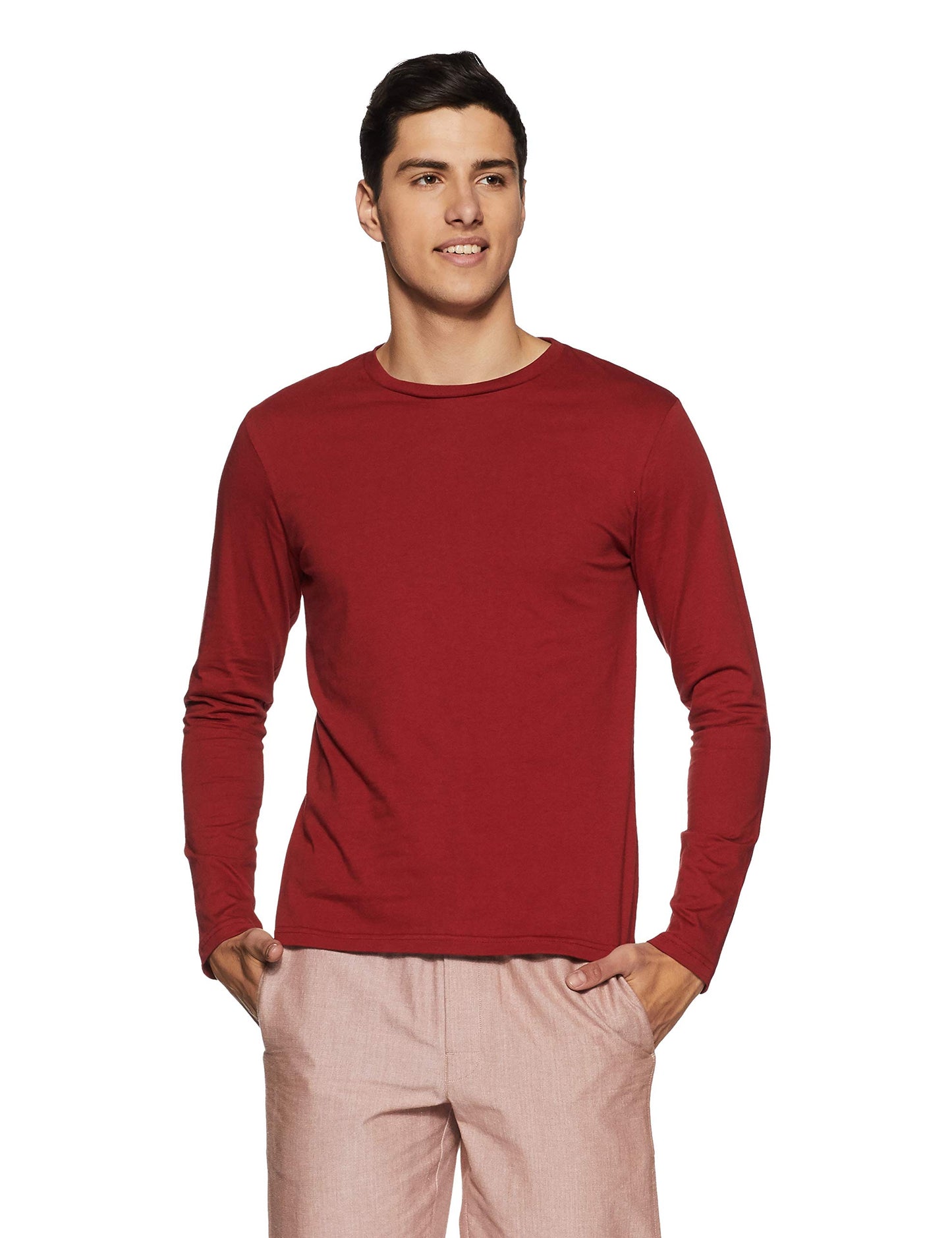 Amazon Brand - Symbol Men's Cotton T-Shirt (Pack of 2) (AW18ALK5PO2D_Red Md Solid + Navy Solid_L)
