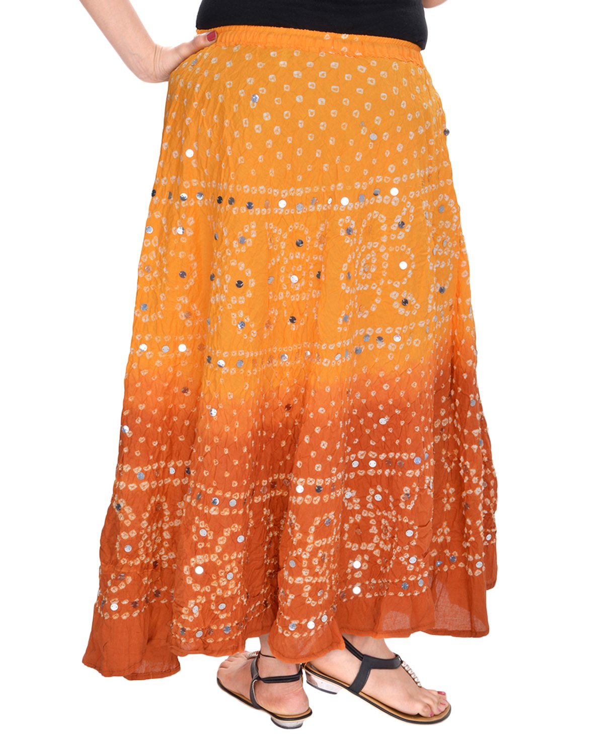 Soundarya Women's Cotton Long Skirt(RS3027, 38, Yellow and Brown)