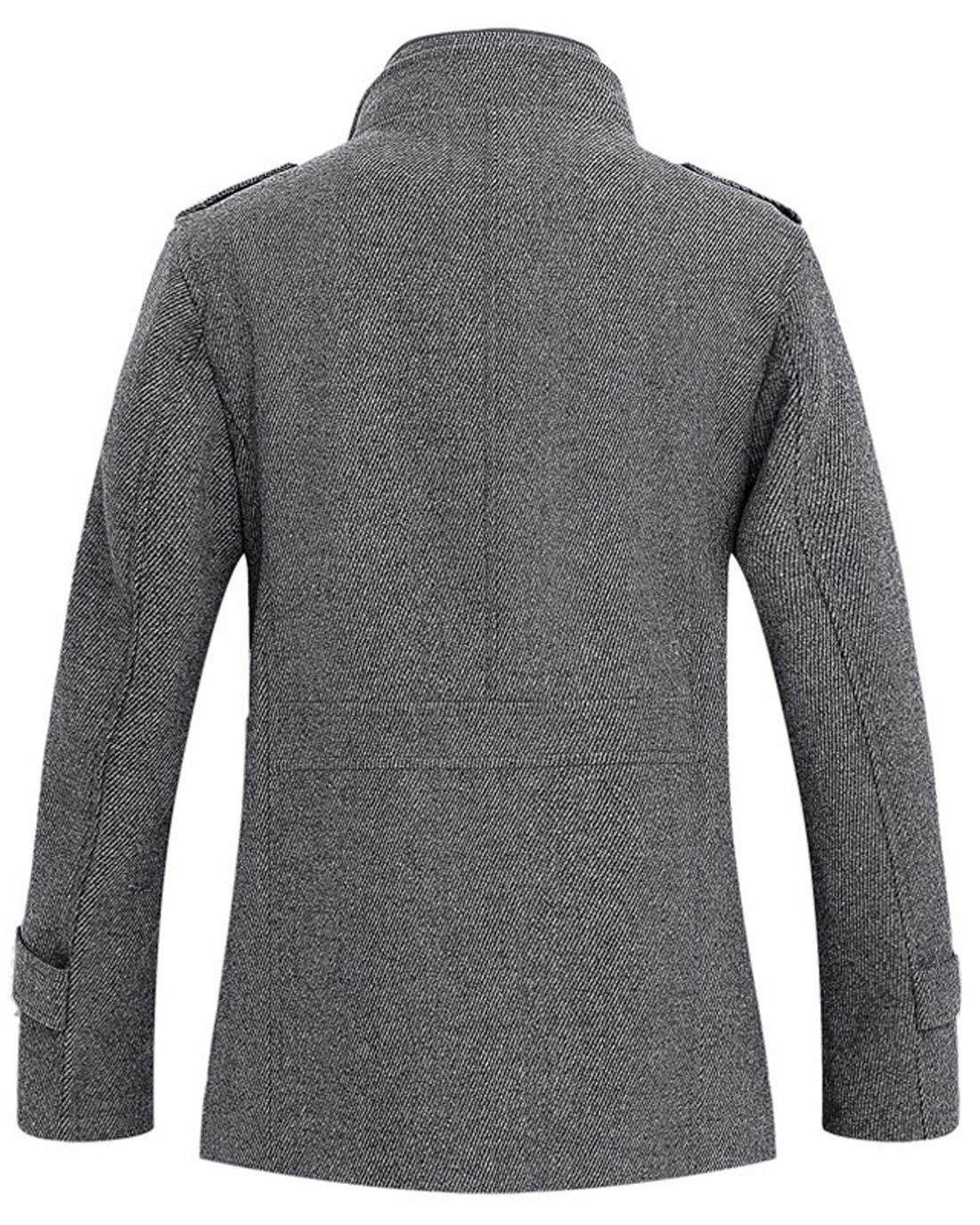 Chouyatou Men's Stand Collar Classic Pea Coat with Removable Inner Collar (Large, Gray)