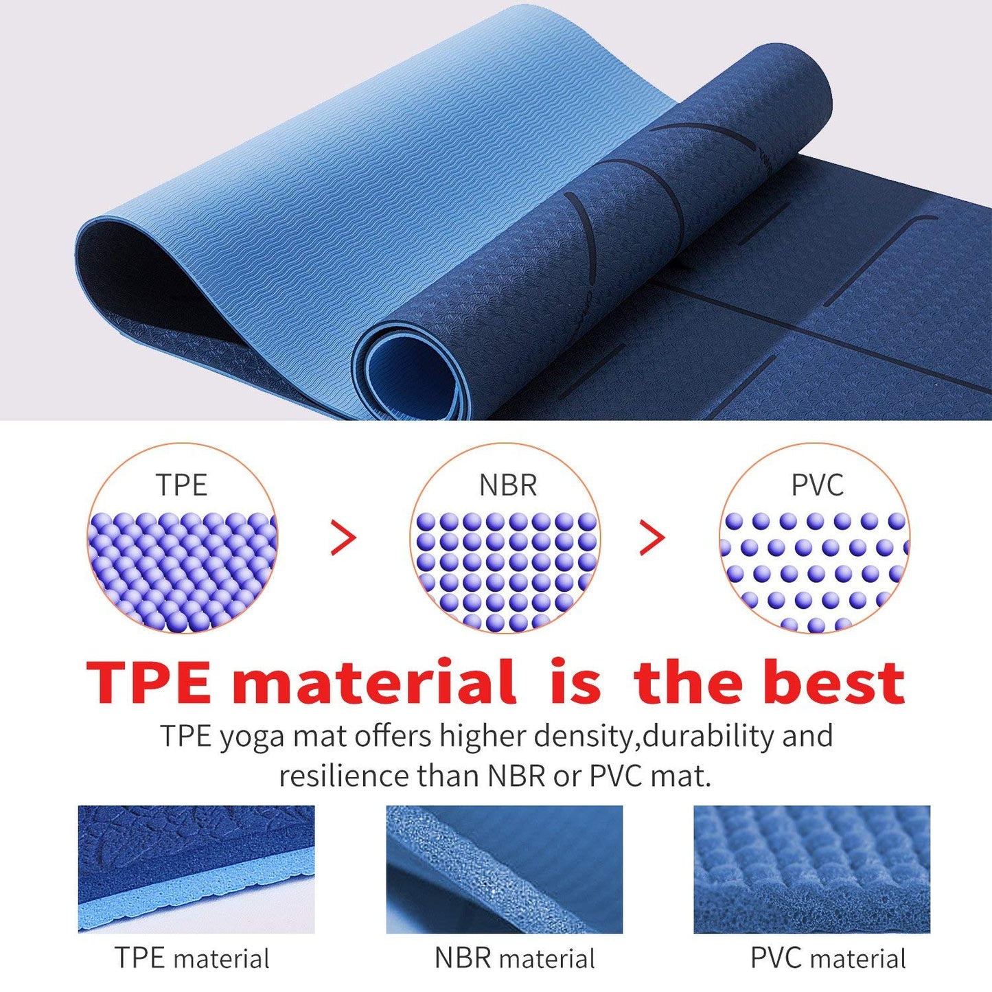 Yoga Mat Fitness Mat Eco Friendly Material Sgs Certified Ingredients TPE Specifications 72'' x 24'' Thickness 1/4-Inch Non-Slip Extra Large Yoga Mat with Carry Strap and Carry Bag